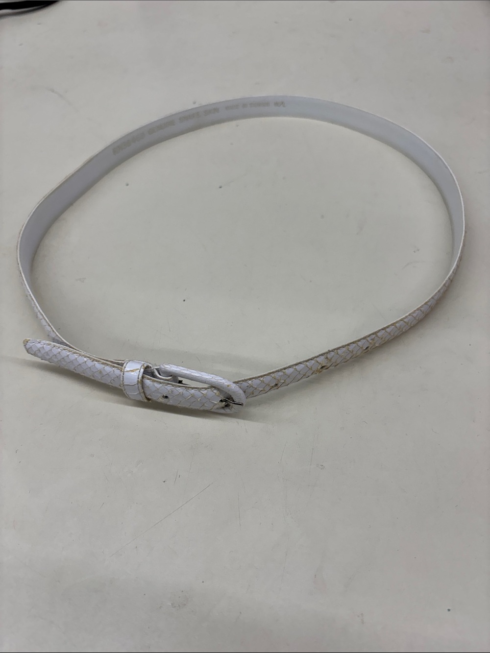 Slim Snake Skin White Women's Belt with Subtle Gold Accents